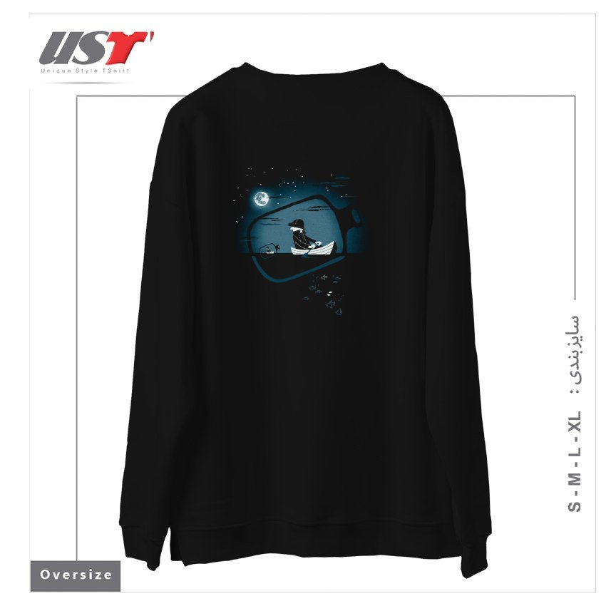 طرح FISHERMAN'S FIND سوییشرت اورسایزرنگ مشکی