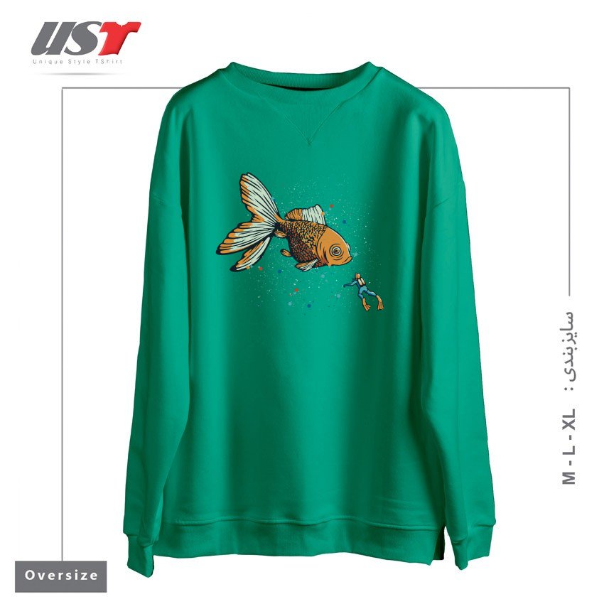 طرح GOLDEN FISH SCUBA DIVER BY TOBE FONSECA سوییشرت اورسایزرنگ سبز سدری