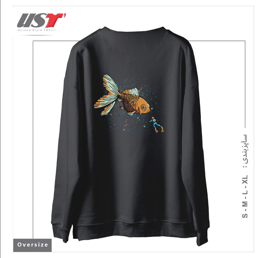 طرح GOLDEN FISH SCUBA DIVER BY TOBE FONSECA سوییشرت اورسایزرنگ دودی