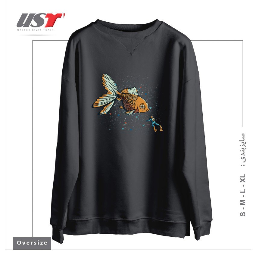 طرح GOLDEN FISH SCUBA DIVER BY TOBE FONSECA سوییشرت اورسایزرنگ دودی