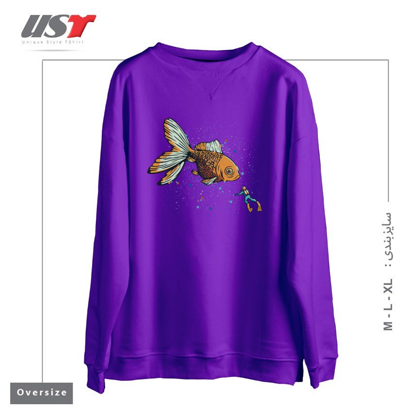 طرح GOLDEN FISH SCUBA DIVER BY TOBE FONSECA سوییشرت اورسایزرنگ بنفش