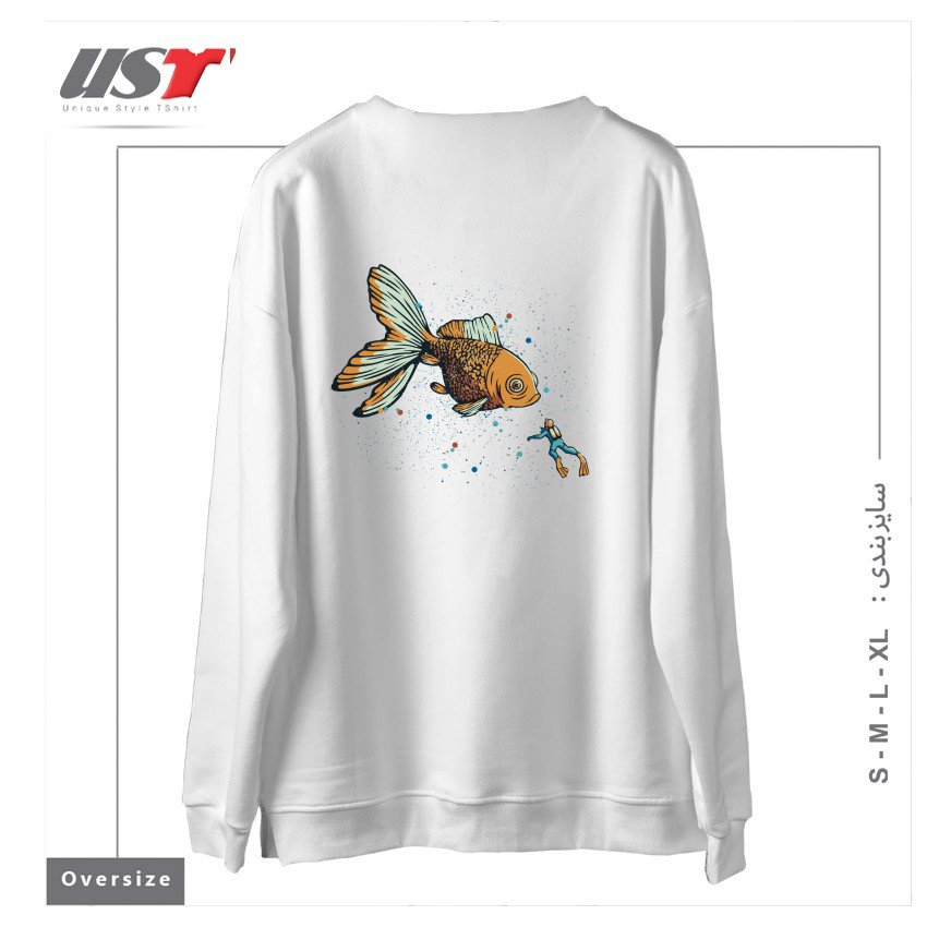 طرح GOLDEN FISH SCUBA DIVER BY TOBE FONSECA سوییشرت اورسایزرنگ سفید