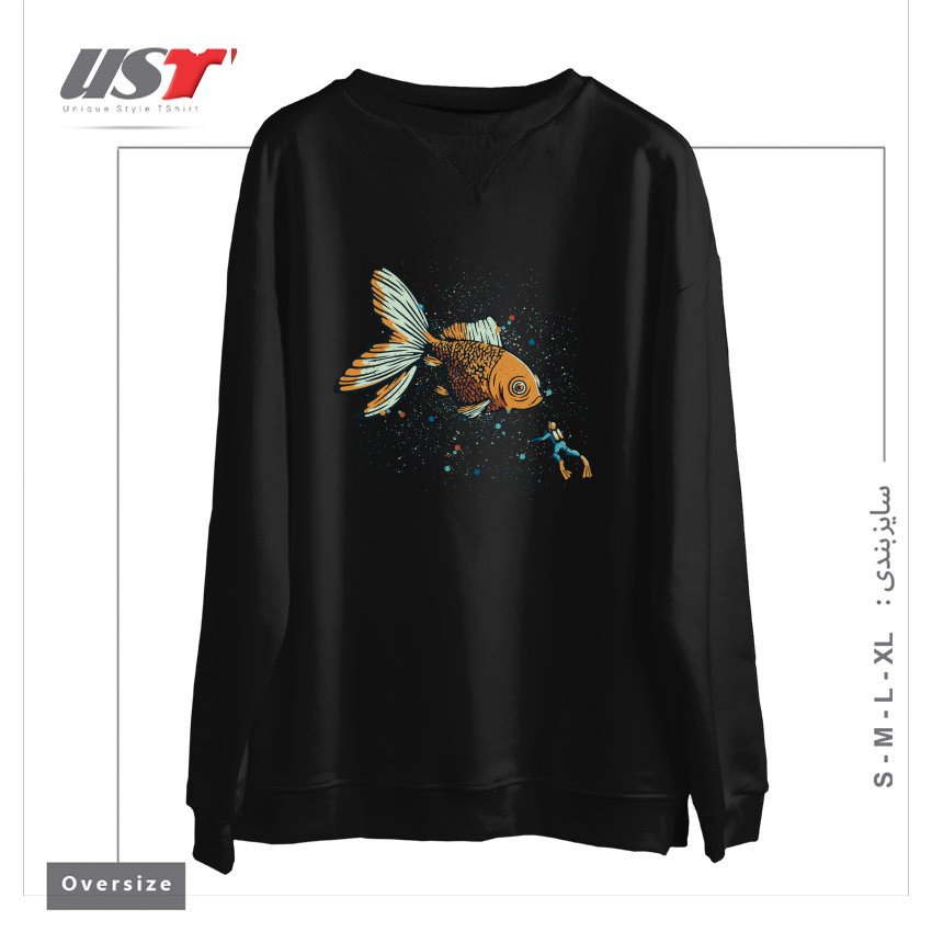 طرح GOLDEN FISH SCUBA DIVER BY TOBE FONSECA سوییشرت اورسایزرنگ مشکی