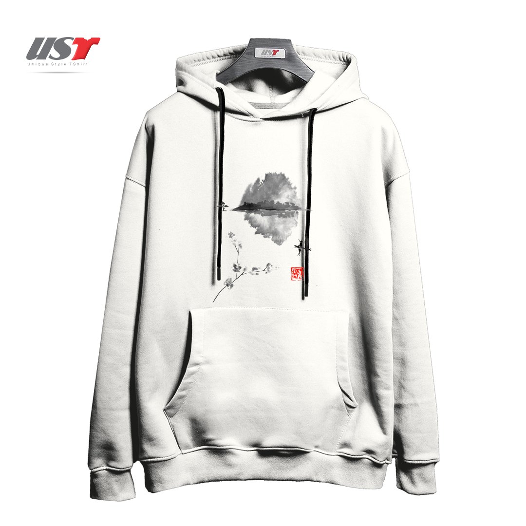 طرح ISLAND, FISHERMAN, SUMIE, JAPAN,2 هودی اورسایزرنگ سفید