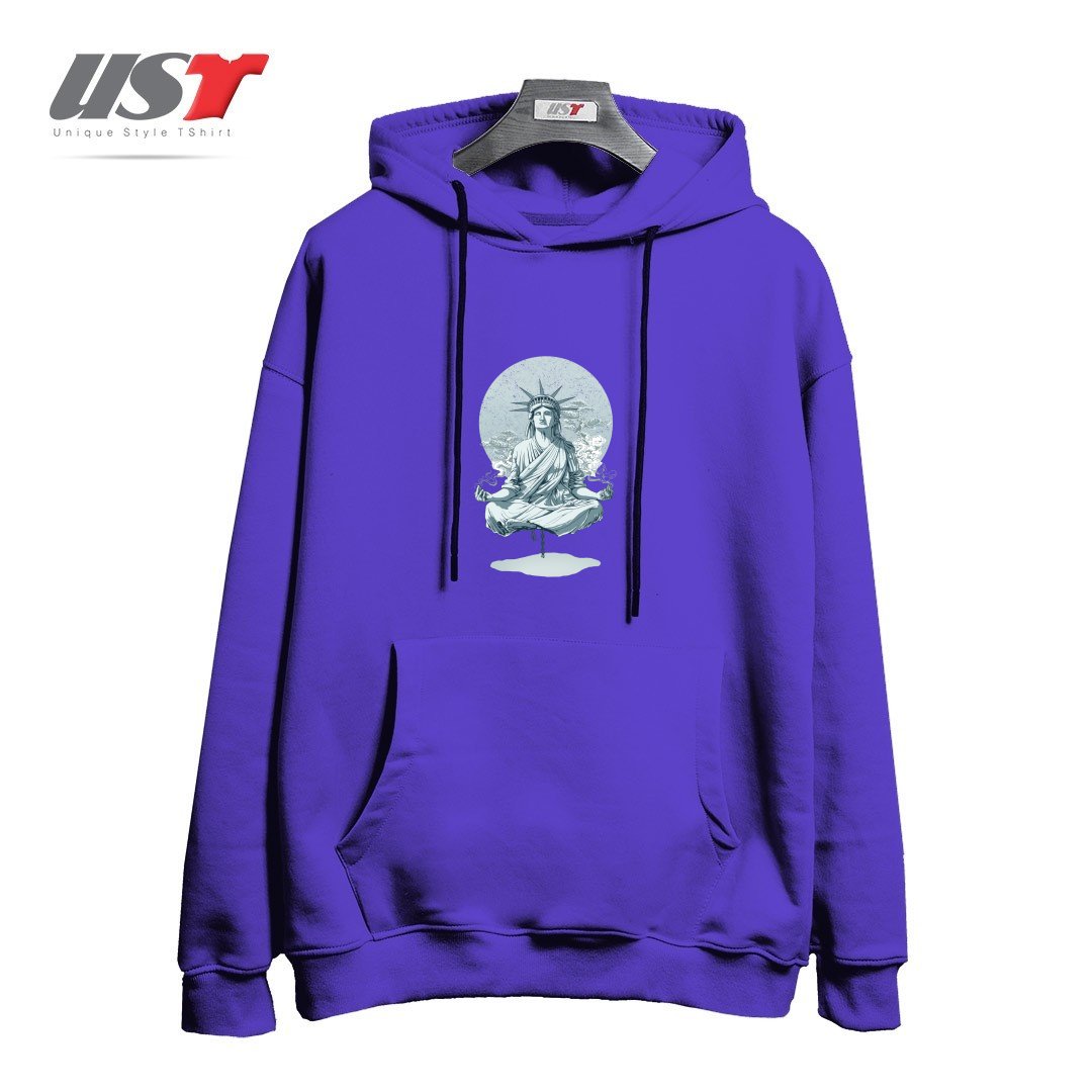 طرح MEDITATING STATUE هودی اورسایزرنگ بنفش