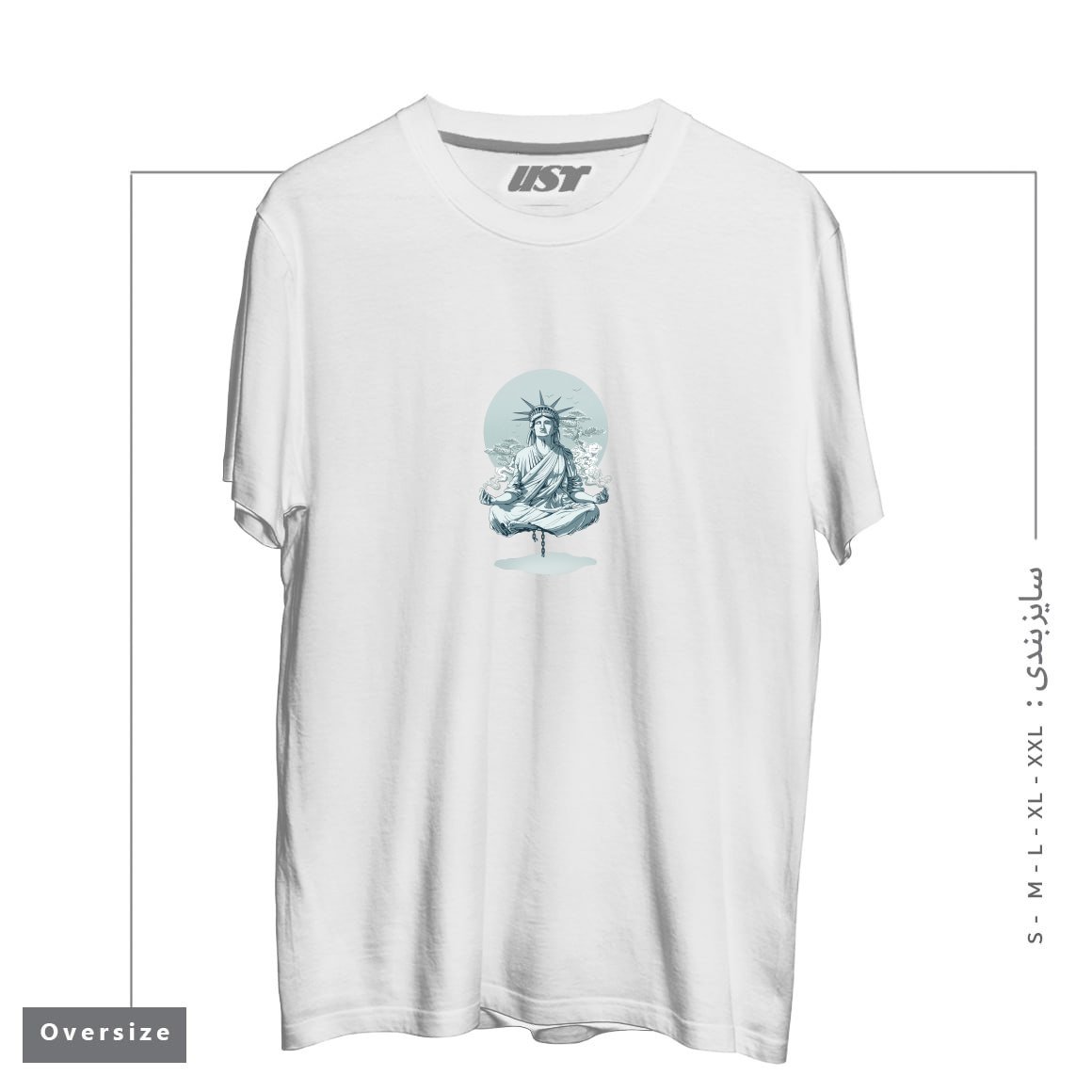طرح MEDITATING STATUE تیشرت اورسایزرنگ سفید