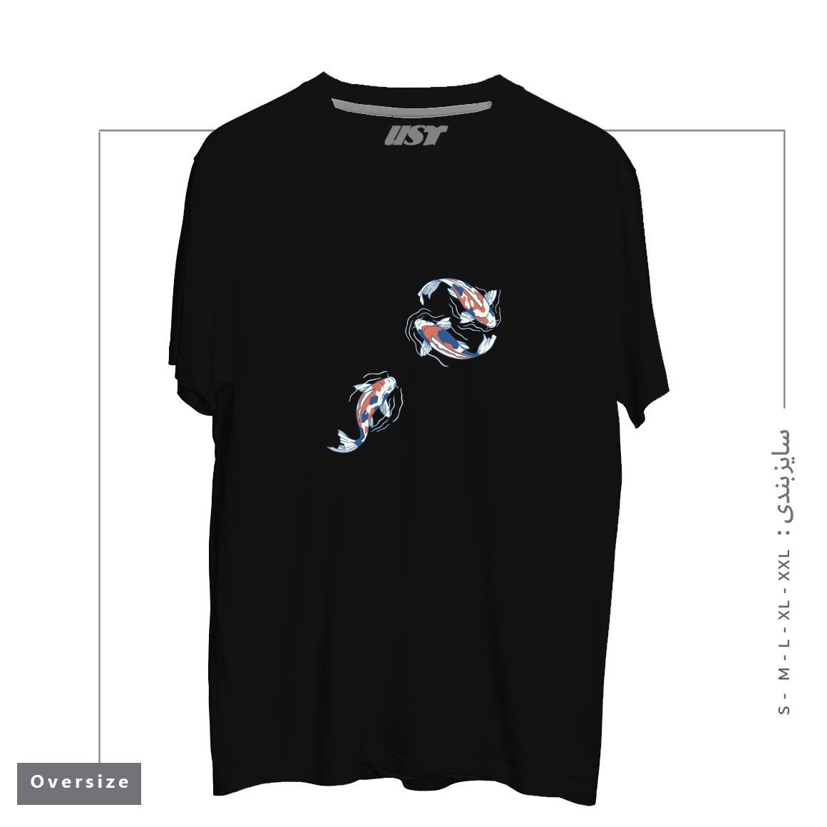 طرح KOI LAKE TRADITIONAL JAPANESE BY TOBE FONSECA تیشرت اورسایزرنگ مشکی
