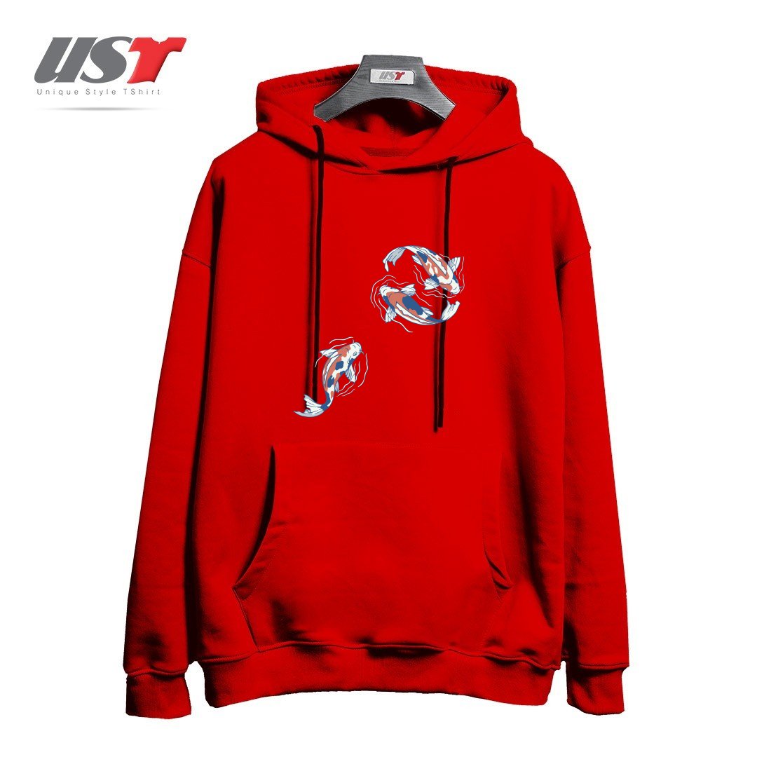 طرح KOI LAKE TRADITIONAL JAPANESE BY TOBE FONSECA هودی اورسایزرنگ قرمز