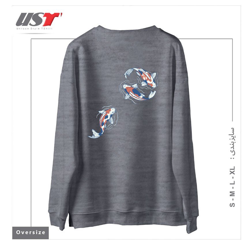 طرح KOI LAKE TRADITIONAL JAPANESE BY TOBE FONSECA سوییشرت اورسایزرنگ طوسی ملانژ