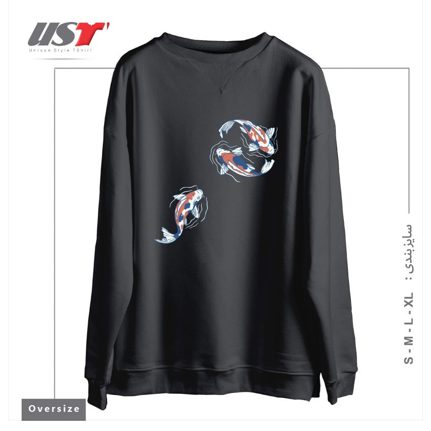 طرح KOI LAKE TRADITIONAL JAPANESE BY TOBE FONSECA سوییشرت اورسایزرنگ دودی