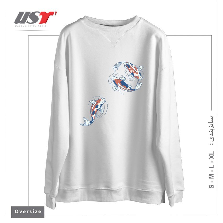 طرح KOI LAKE TRADITIONAL JAPANESE BY TOBE FONSECA سوییشرت اورسایزرنگ سفید