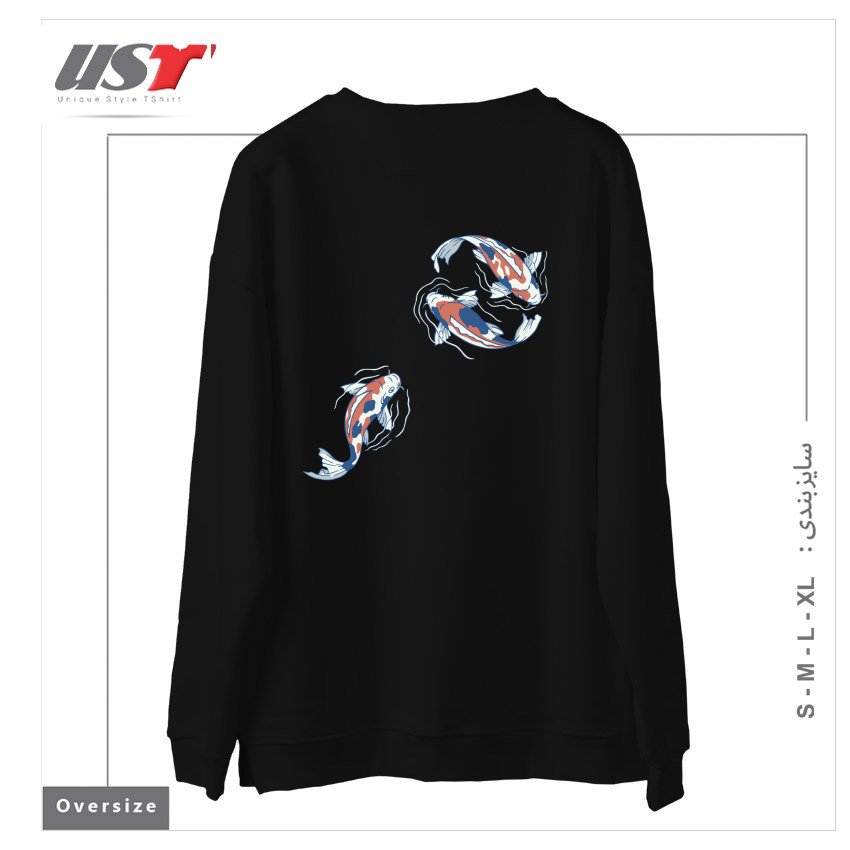 طرح KOI LAKE TRADITIONAL JAPANESE BY TOBE FONSECA سوییشرت اورسایزرنگ مشکی