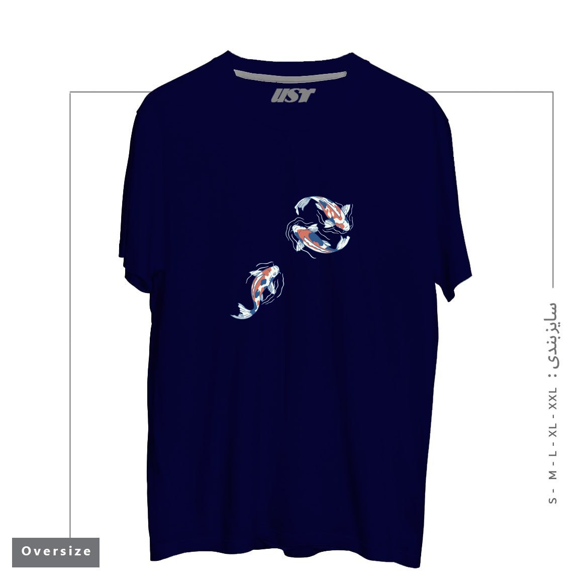 طرح KOI LAKE TRADITIONAL JAPANESE BY TOBE FONSECA تیشرت اورسایزرنگ سرمه ای