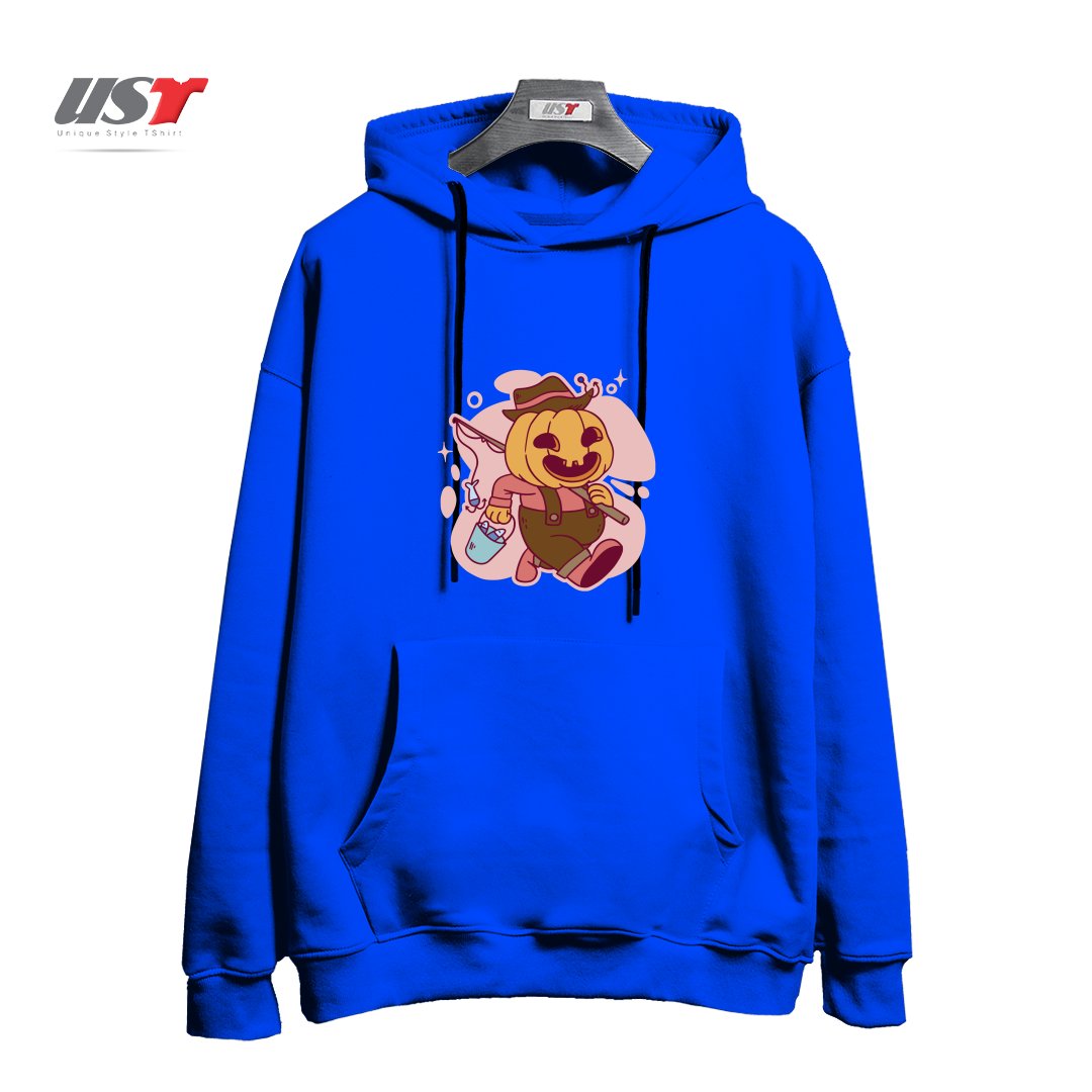 طرح PUMPKIN AS FISHERMAN هودی اورسایزرنگ آبی شالی