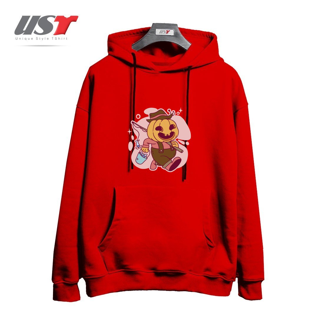 طرح PUMPKIN AS FISHERMAN هودی اورسایزرنگ قرمز