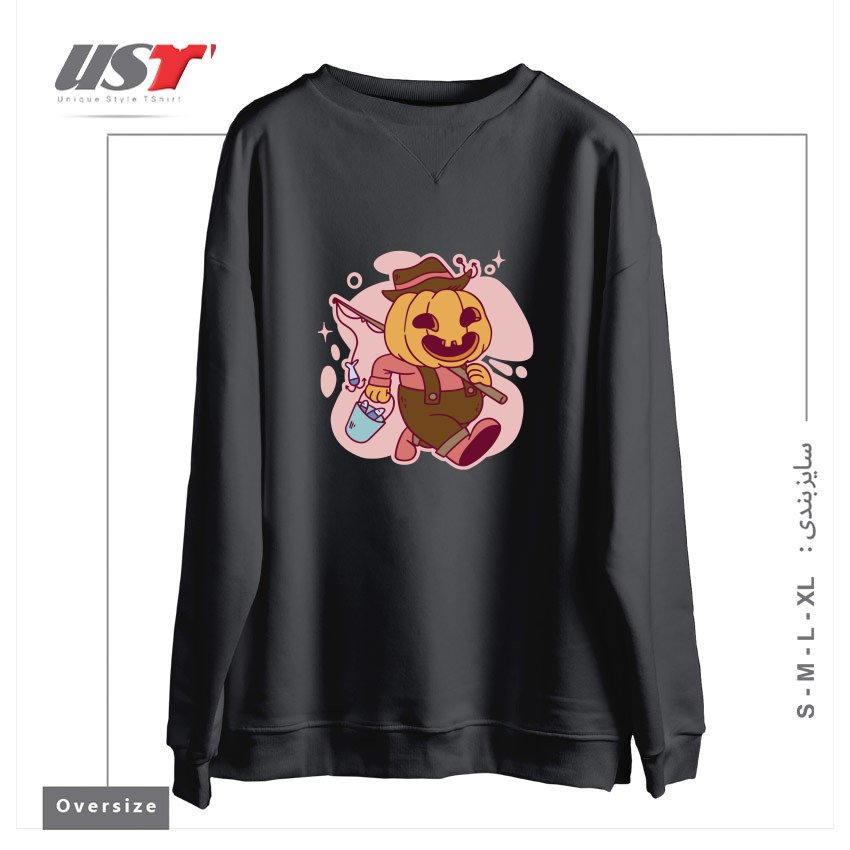 طرح PUMPKIN AS FISHERMAN سوییشرت اورسایزرنگ دودی