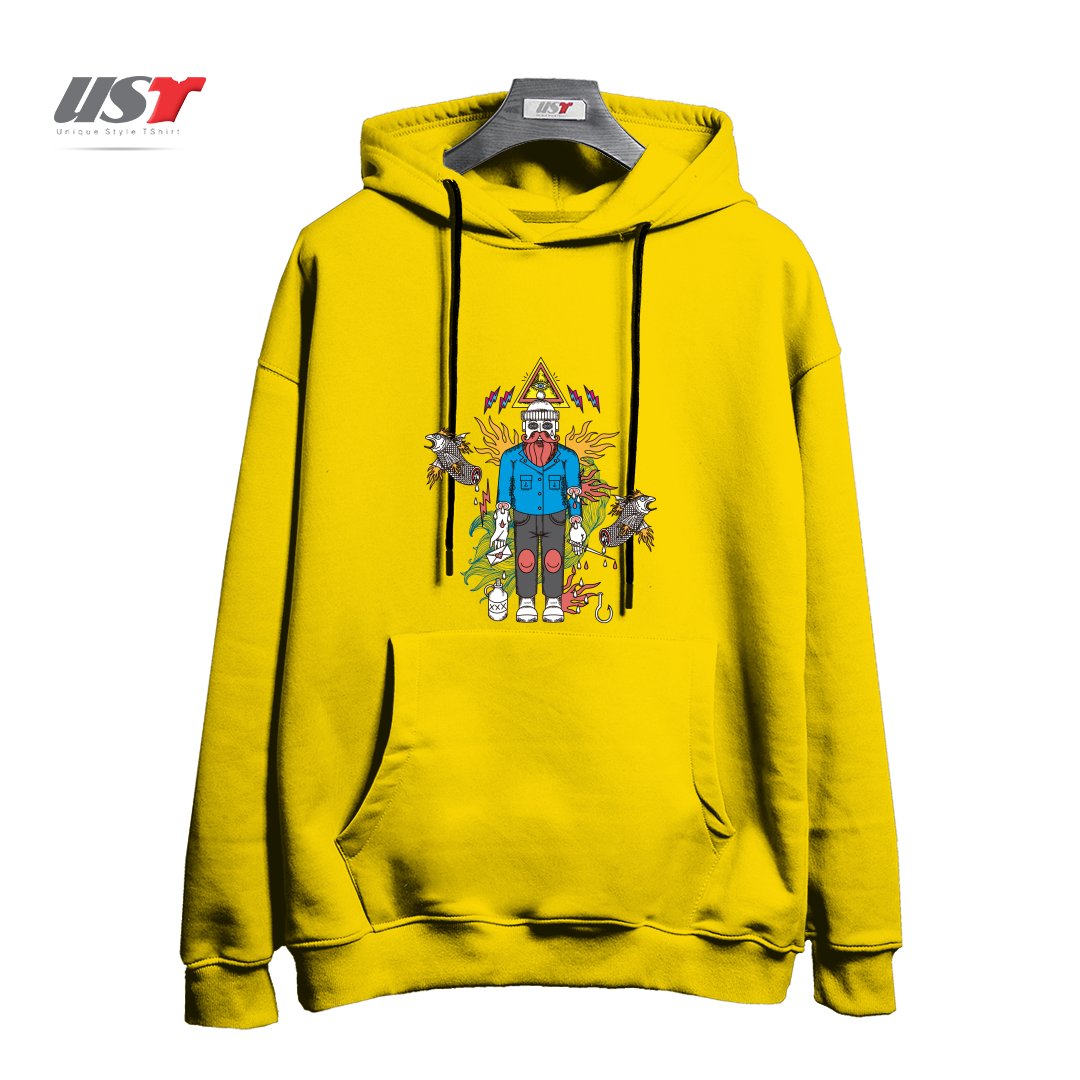 طرح SAD FISHERMAN هودی اورسایزرنگ زرد