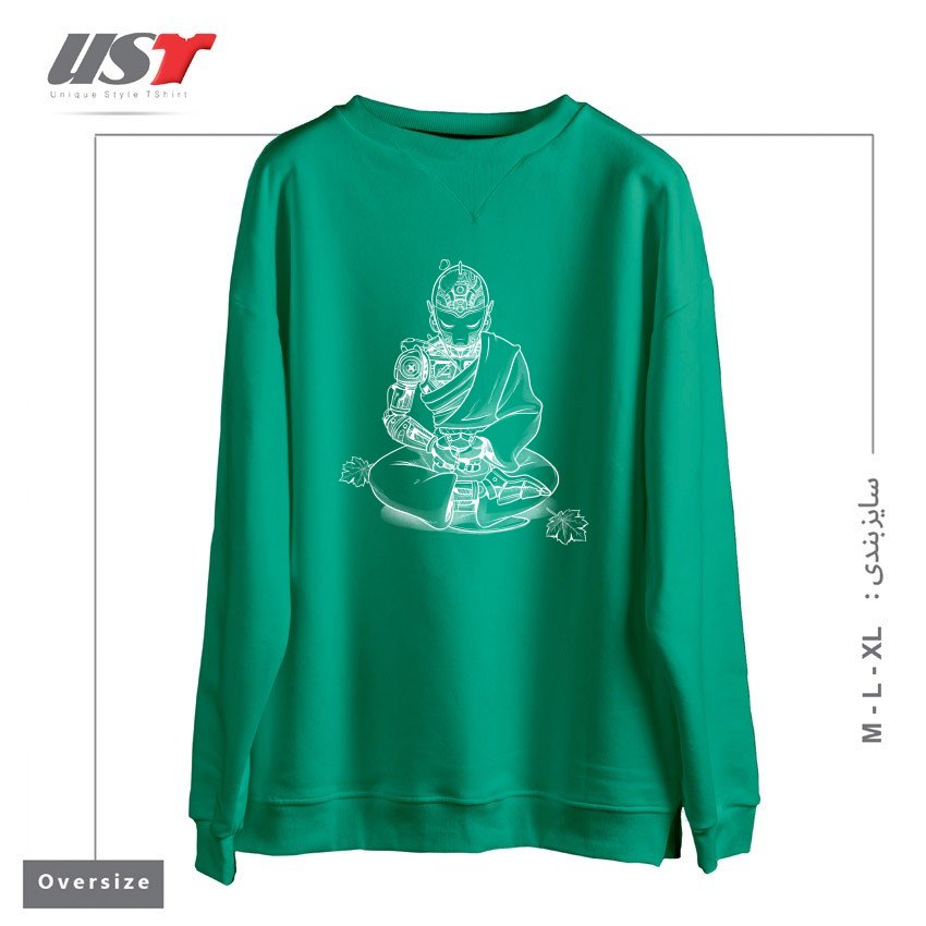 طرح MEDITATION ROBOT MONK MINIMALIST سوییشرت اورسایزرنگ سبز سدری