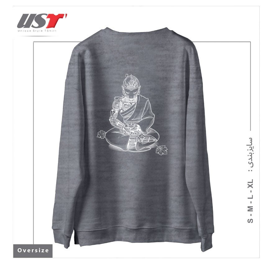 طرح MEDITATION ROBOT MONK MINIMALIST سوییشرت اورسایزرنگ طوسی ملانژ