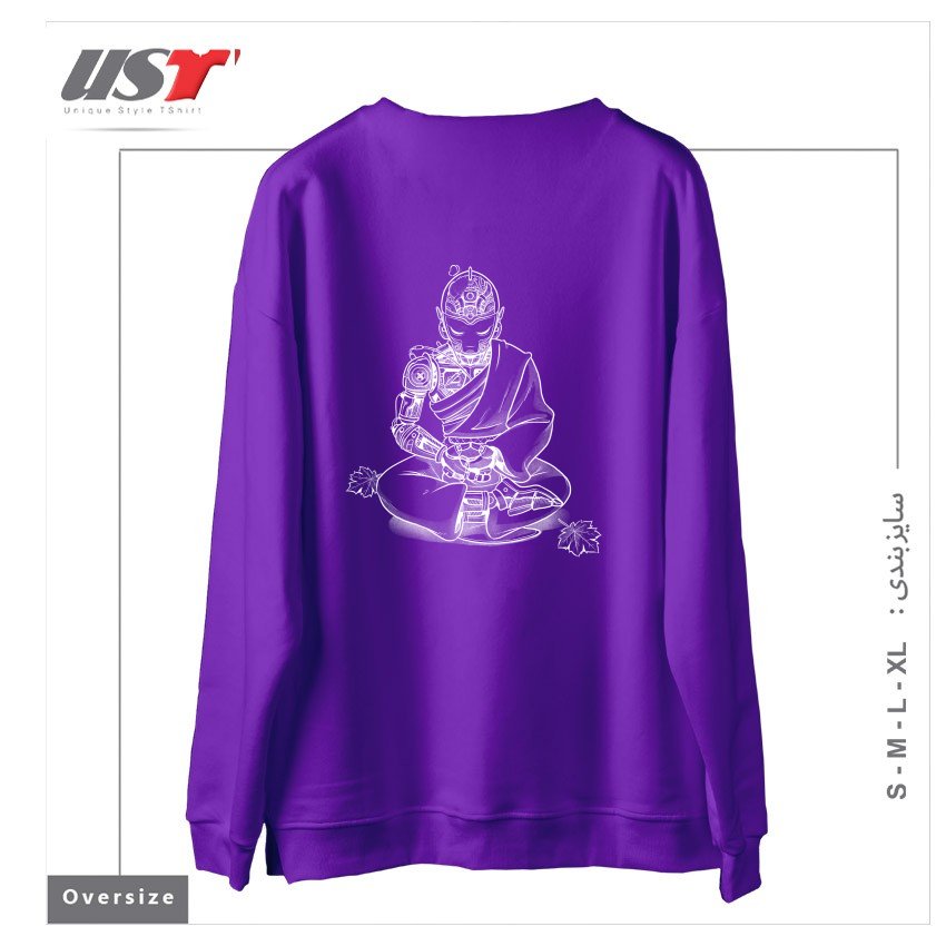 طرح MEDITATION ROBOT MONK MINIMALIST سوییشرت اورسایزرنگ بنفش