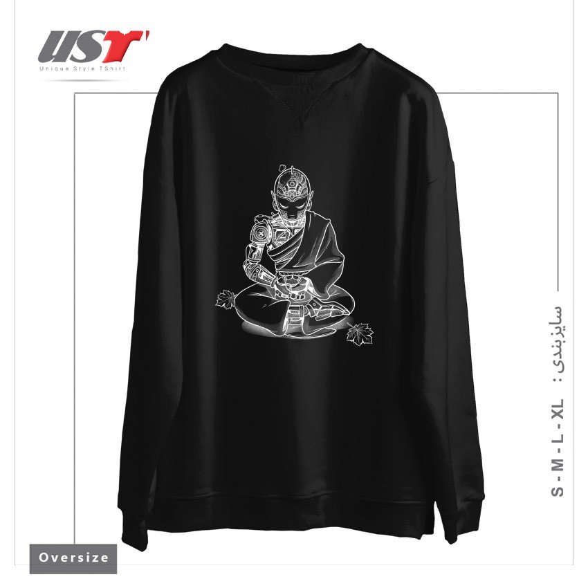 سوییشرت اورسایز طرح MEDITATION ROBOT MONK MINIMALIST