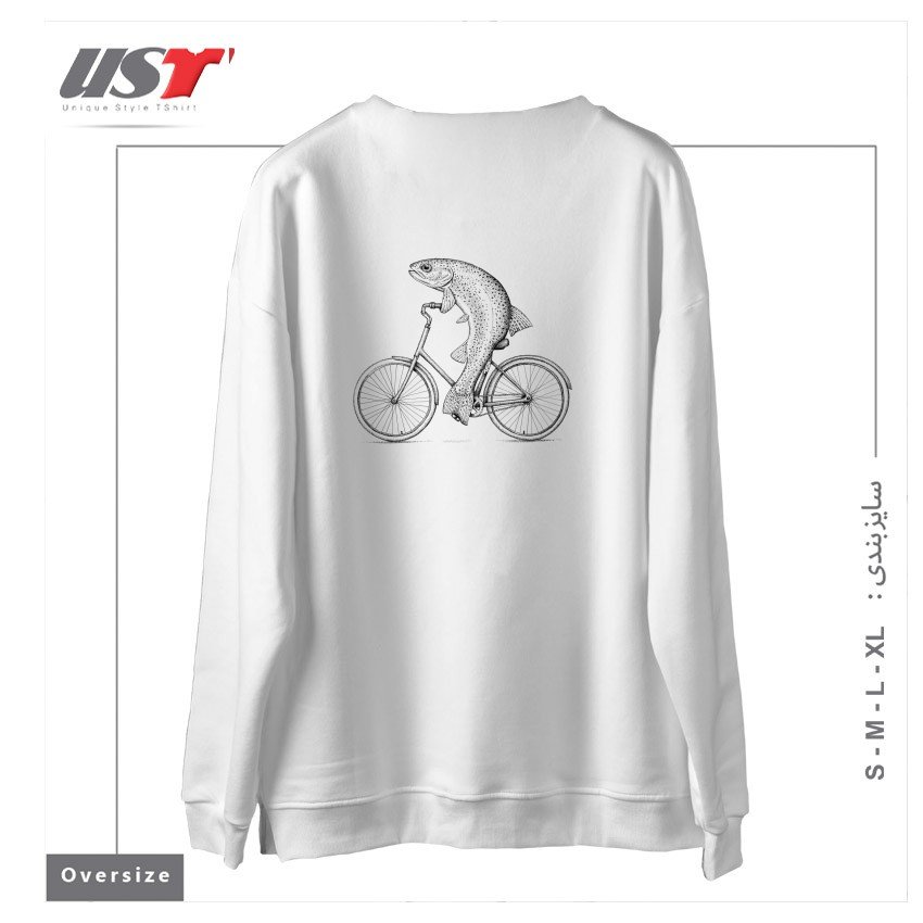 طرح RAINBOW BIKE TROUT سوییشرت اورسایزرنگ سفید