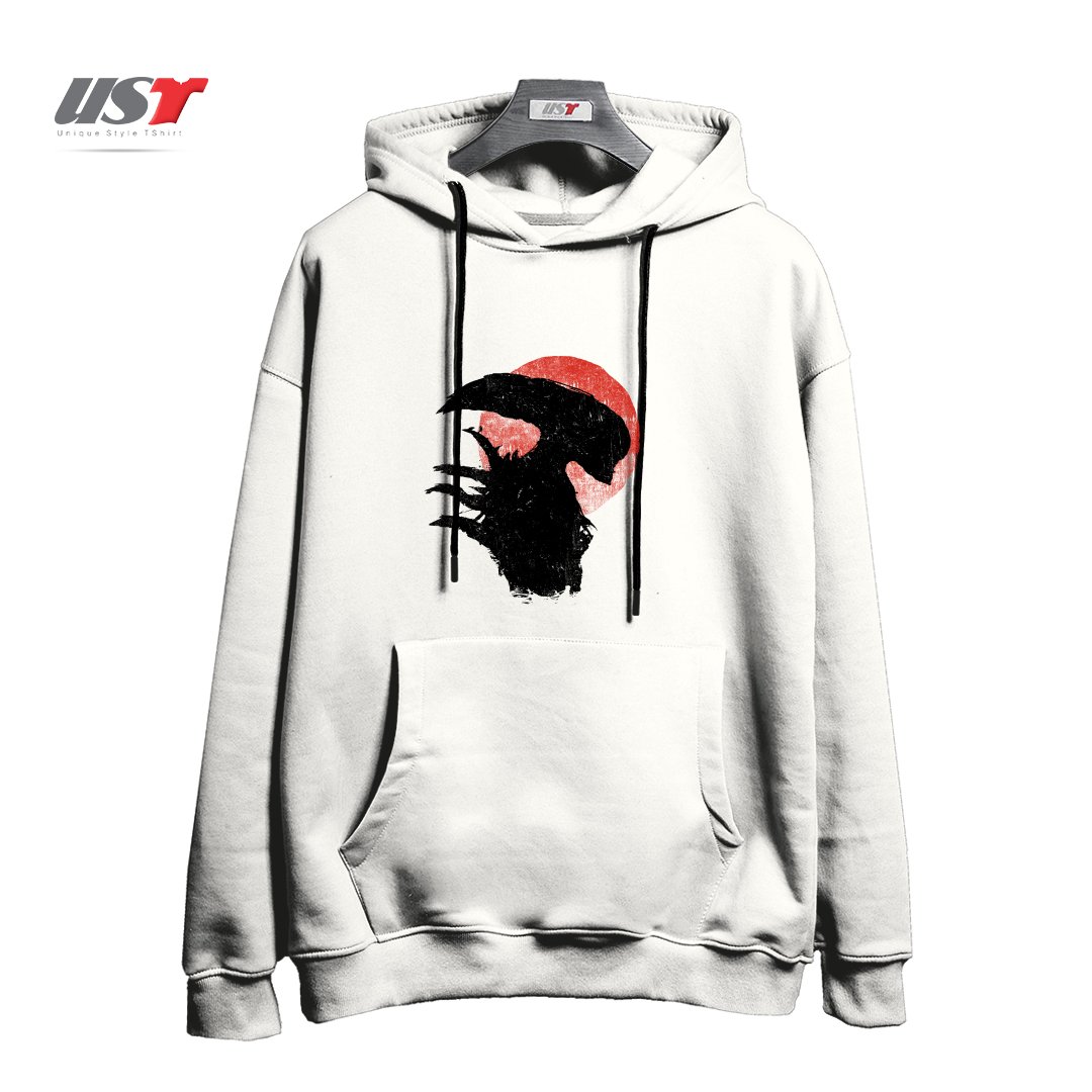 طرح ALIENS SILHOUETTE هودی اورسایزرنگ سفید