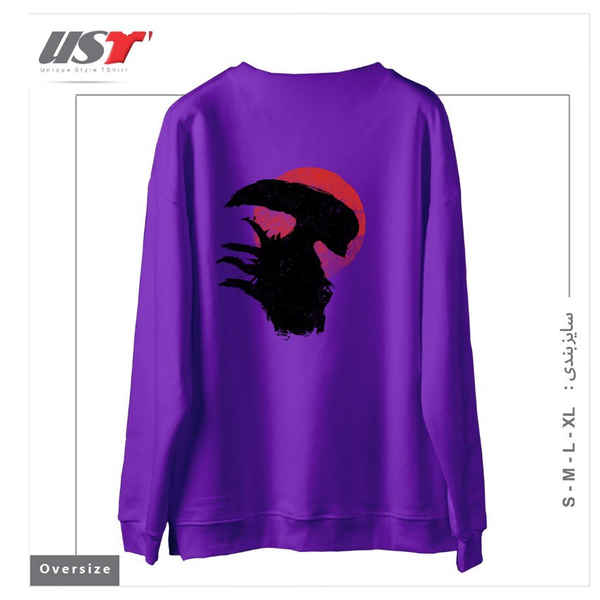 طرح ALIENS SILHOUETTE سوییشرت اورسایزرنگ بنفش