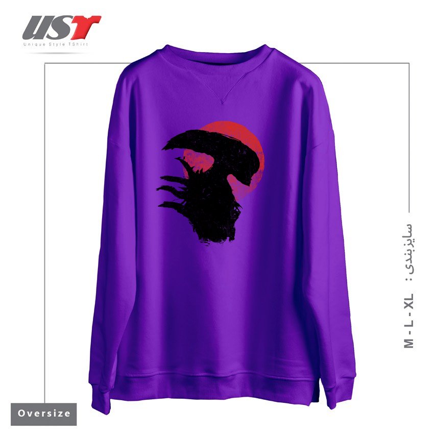 طرح ALIENS SILHOUETTE سوییشرت اورسایزرنگ بنفش