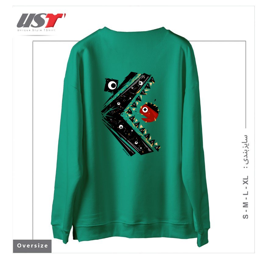 طرح ALL SEEING MONSTER سوییشرت اورسایزرنگ سبز سدری