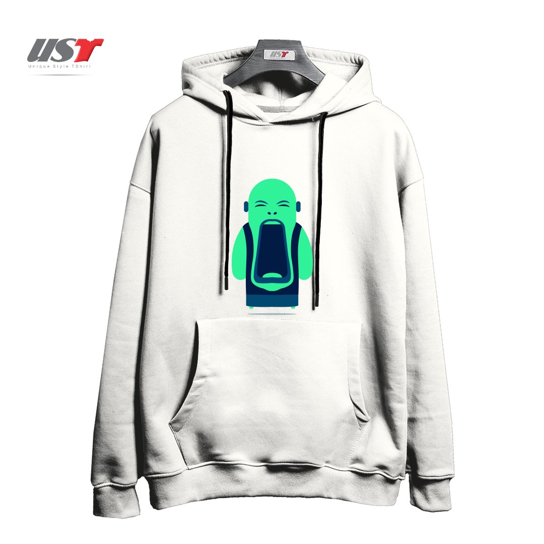 طرح ANGRY BUDDHA هودی اورسایزرنگ سفید