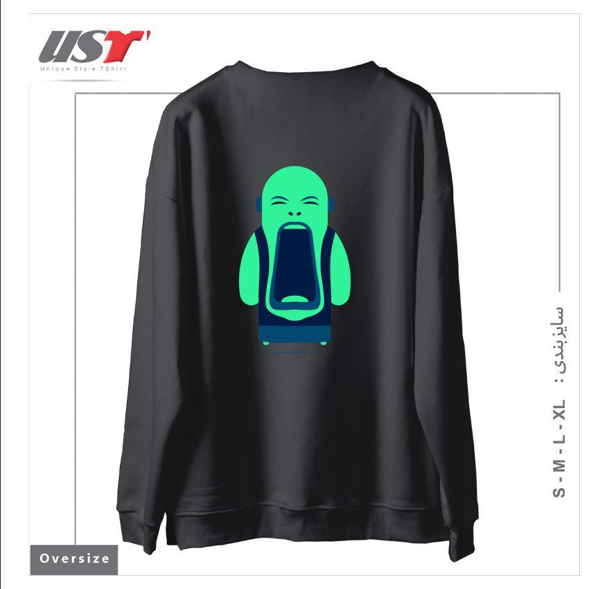 طرح ANGRY BUDDHA سوییشرت اورسایزرنگ دودی