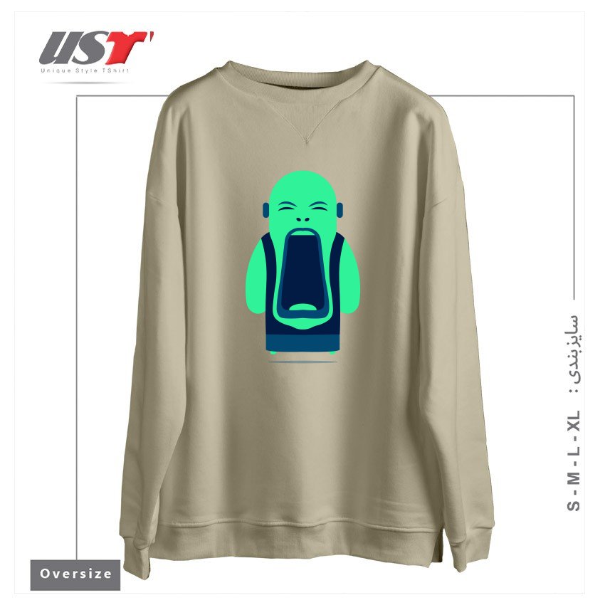 طرح ANGRY BUDDHA سوییشرت اورسایزرنگ نخودی