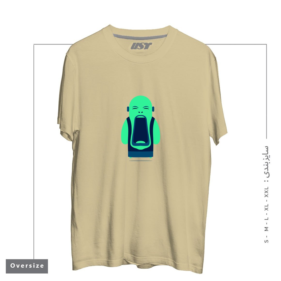 طرح ANGRY BUDDHA تیشرت اورسایزرنگ نخودی