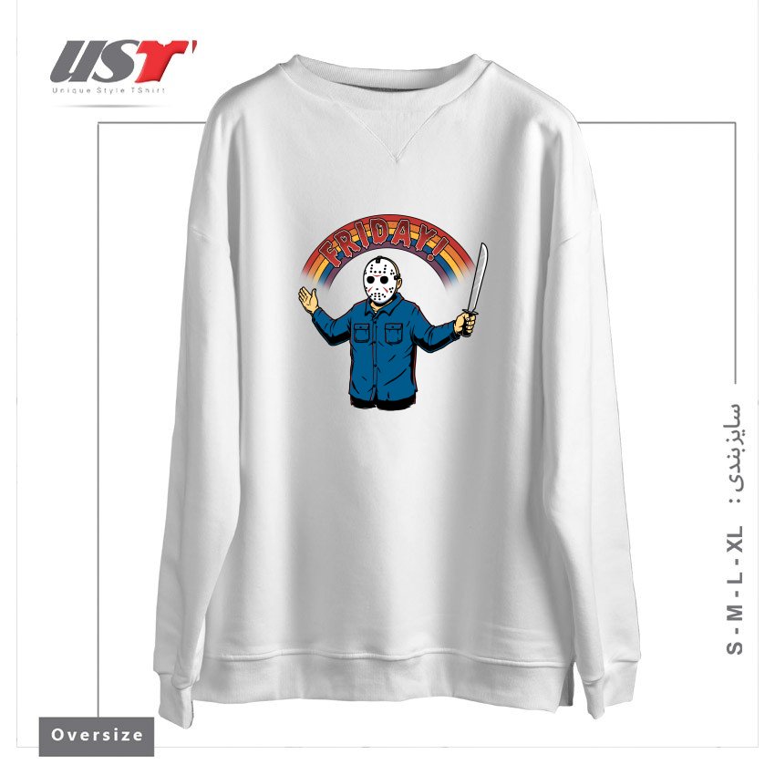 طرح AS LONG AS WE HAVE FRIDAYS! سوییشرت اورسایزرنگ سفید