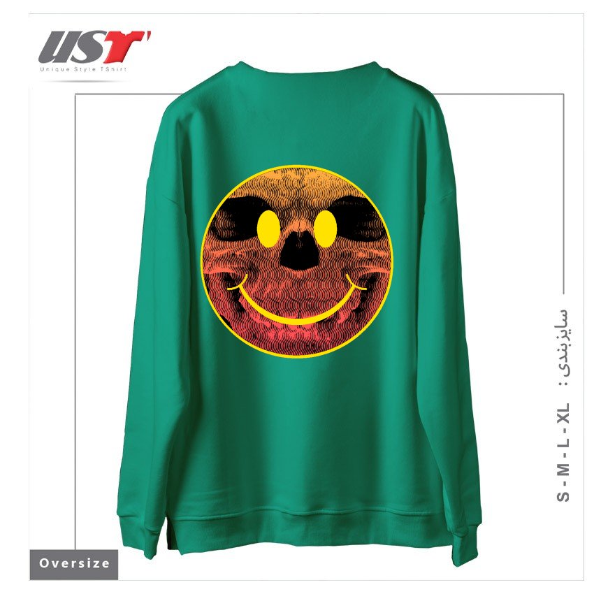 طرح BIG SMILE FOR YOU سوییشرت اورسایزرنگ سبز سدری