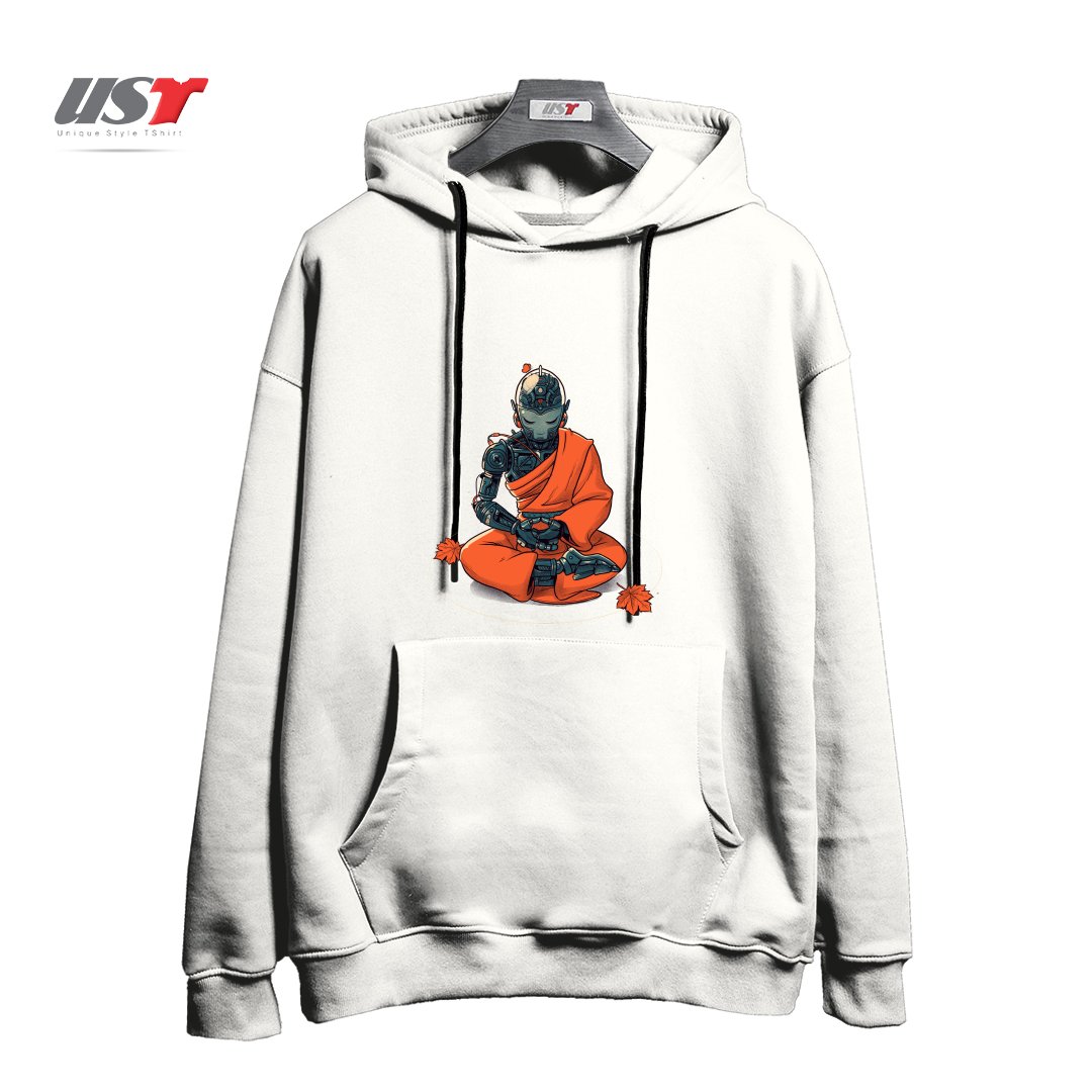 طرح MEDITATION ROBOT MONK هودی اورسایزرنگ سفید