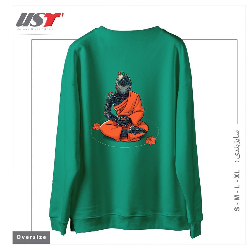 طرح MEDITATION ROBOT MONK سوییشرت اورسایزرنگ سبز سدری