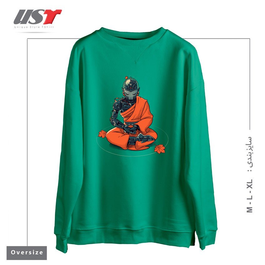 طرح MEDITATION ROBOT MONK سوییشرت اورسایزرنگ سبز سدری