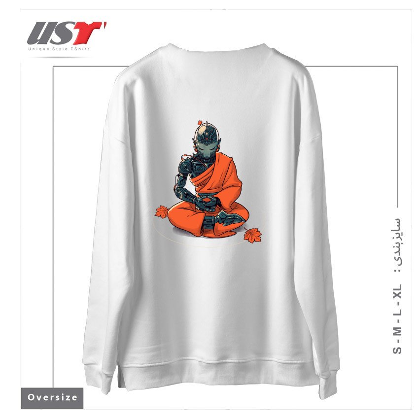 طرح MEDITATION ROBOT MONK سوییشرت اورسایزرنگ سفید