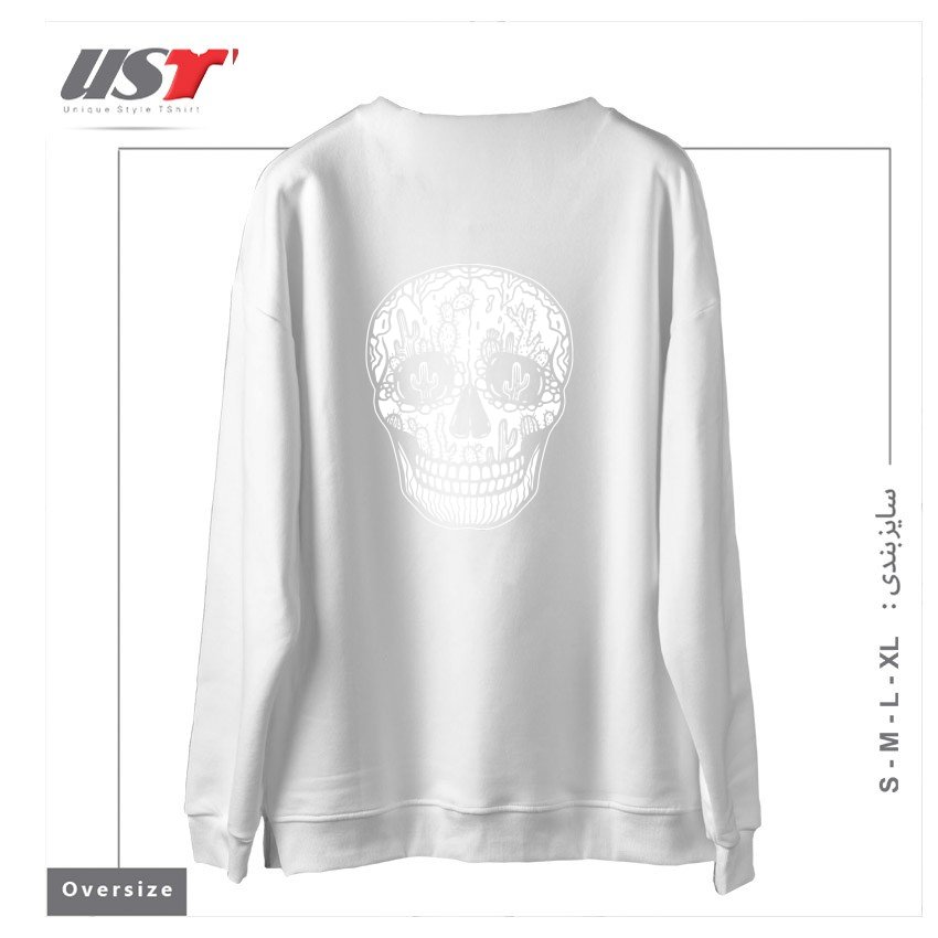 طرح CACTI SKULL (WHITE) سوییشرت اورسایزرنگ سفید