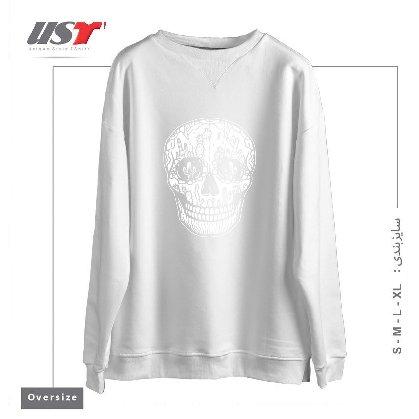 سوییشرت اورسایز طرح CACTI SKULL (WHITE)