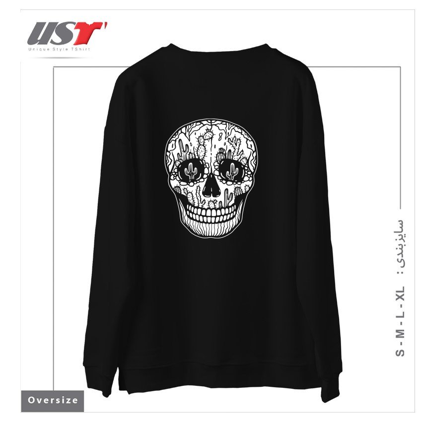 طرح CACTI SKULL (WHITE) سوییشرت اورسایزرنگ مشکی