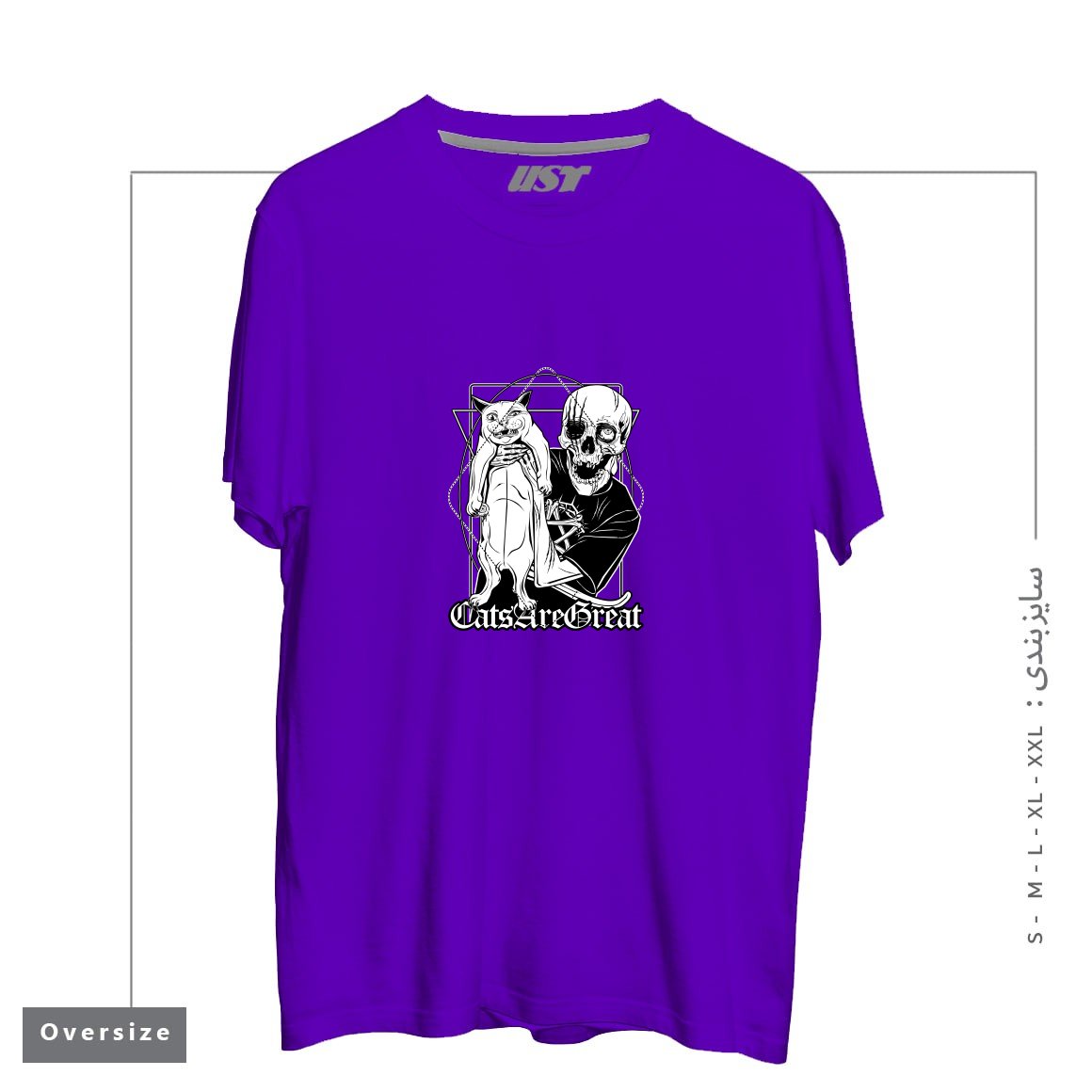 طرح CATS ARE GREAT تیشرت اورسایزرنگ بنفش