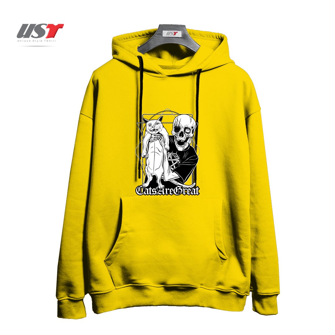 طرح CATS ARE GREAT هودی اورسایزرنگ زرد