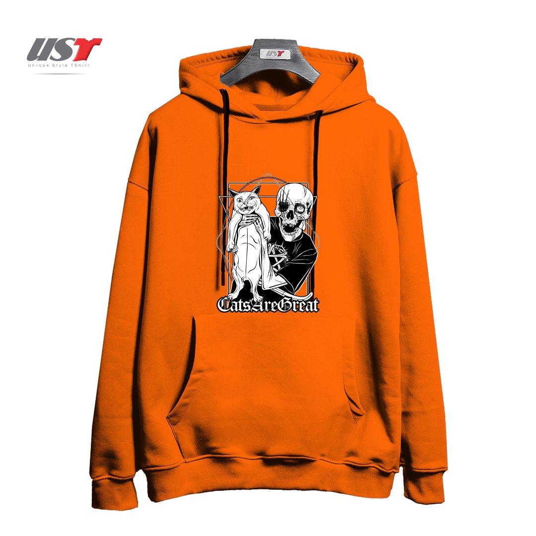 طرح CATS ARE GREAT هودی اورسایزرنگ نارنجی