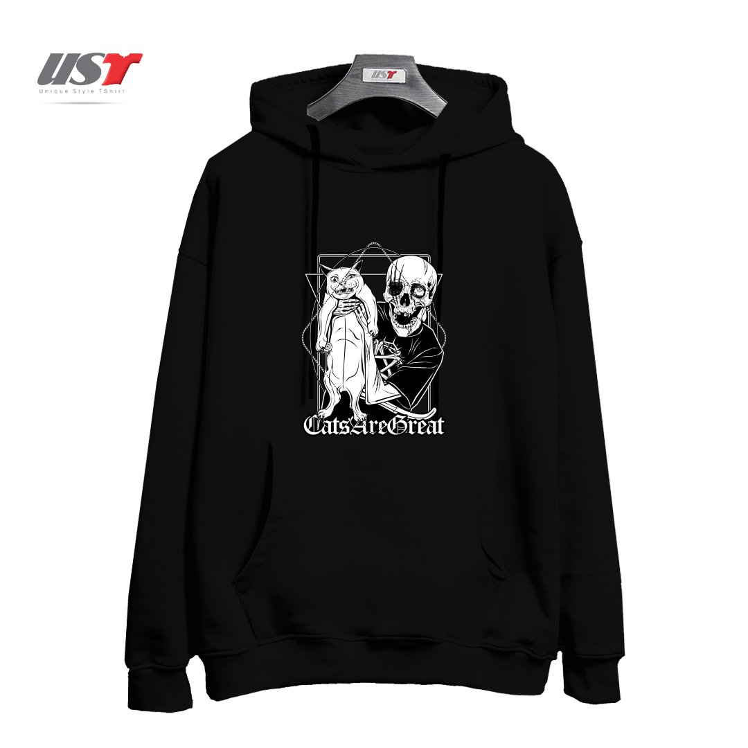 طرح CATS ARE GREAT هودی اورسایزرنگ مشکی