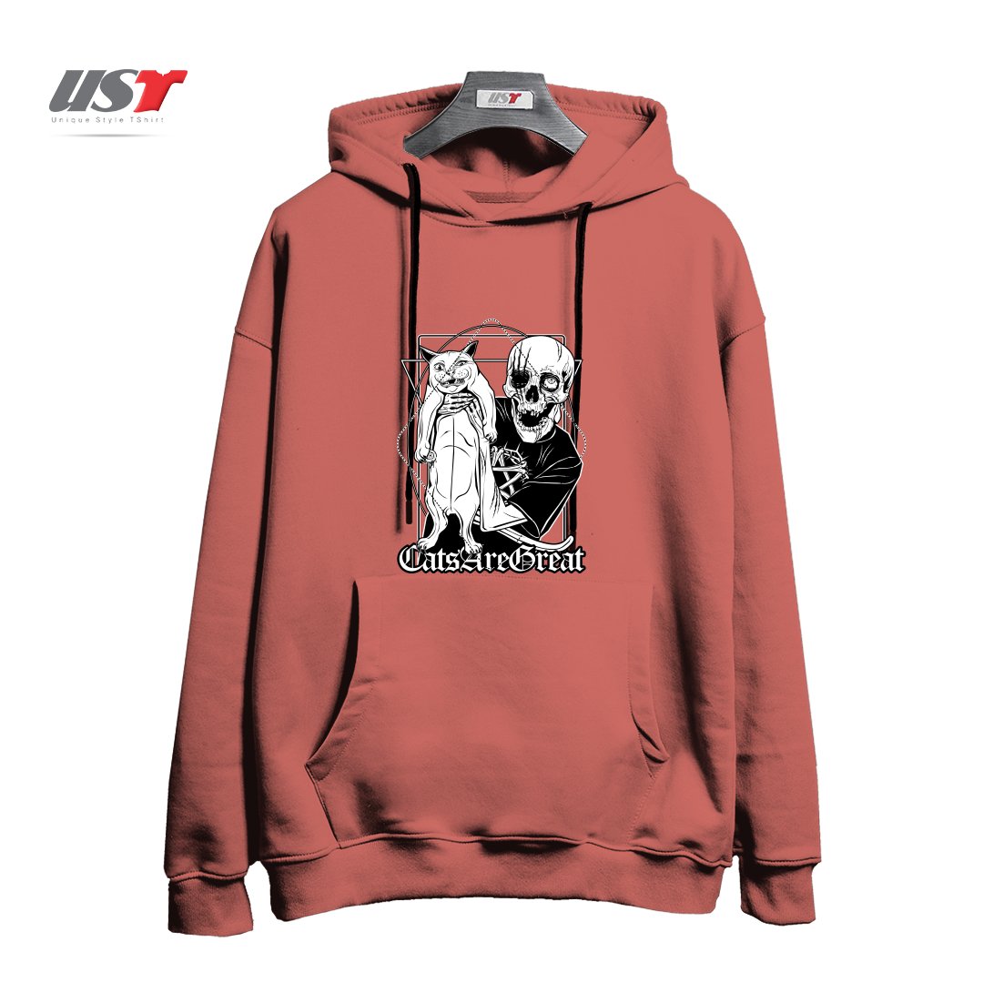 طرح CATS ARE GREAT هودی اورسایزرنگ آجری