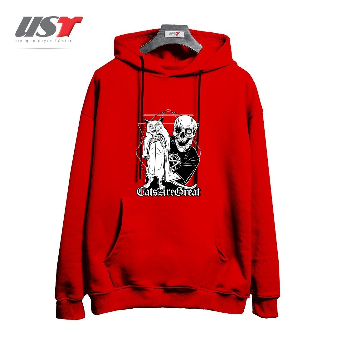 طرح CATS ARE GREAT هودی اورسایزرنگ قرمز