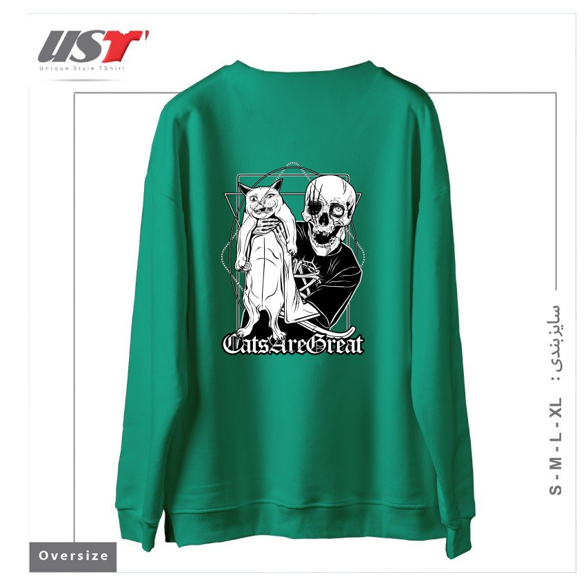 طرح CATS ARE GREAT سوییشرت اورسایزرنگ سبز سدری